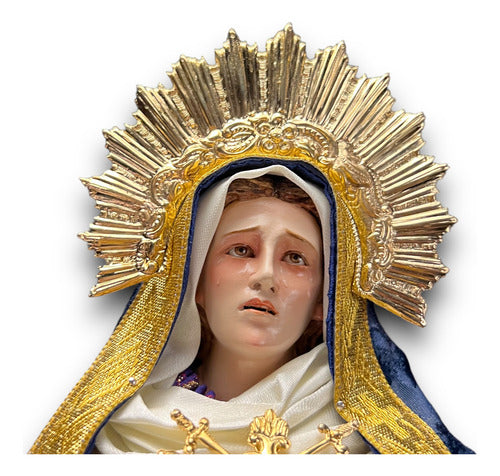 Virgen De Los Dolores Tallada En Madera Con Accesorios 34cm