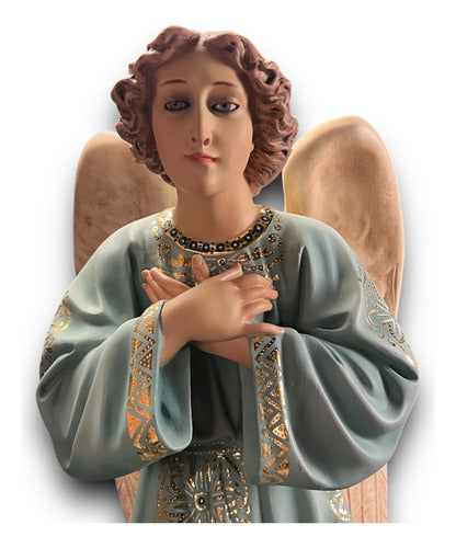 Par De Ángeles Custodios Finos Con Hoja De Oro Fina 69cm