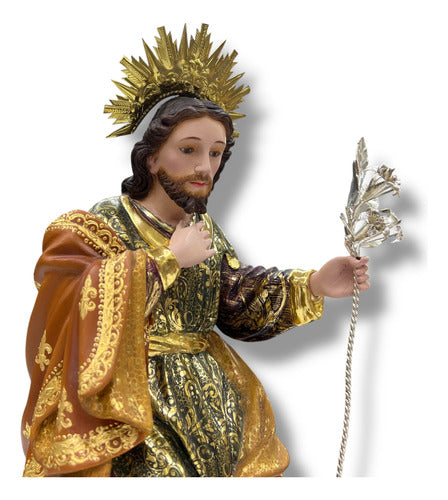 Nacimiento 3piezas 20cm Talla En Madera Estofado En Oro Fino