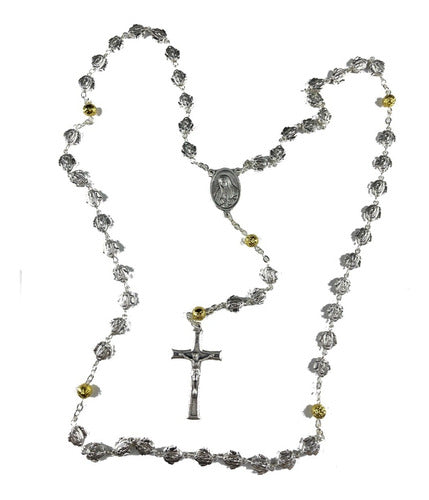 Rosario Virgen Guadalupe Pavonado Plata Con Detalles Dorados