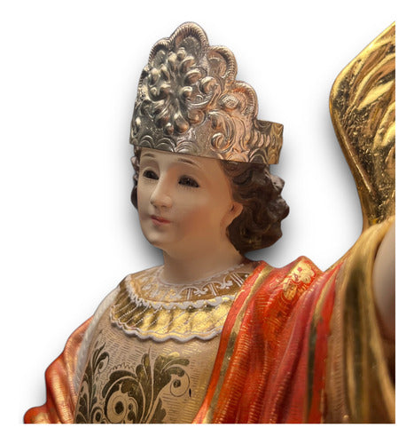 San Gabriel Arcángel En Madera Estofado En Oro Fino 46cm