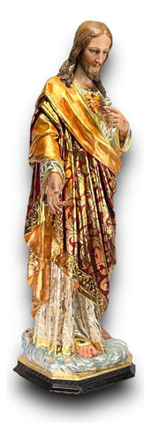 Sagrado Corazón De Jesús Estofado Y Policromía Al Óleo 125cm