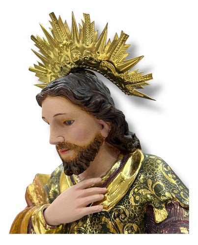 Nacimiento 3piezas 20cm Talla En Madera Estofado En Oro Fino