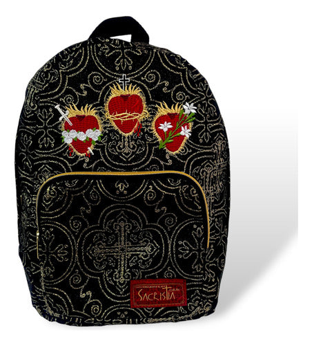 Mochila Mini Sacristía Bordada 3 Corazones