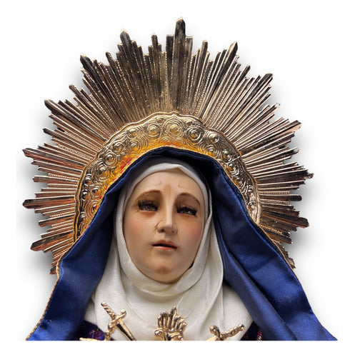 Virgen De Los Dolores Tallada En Madera 46cm Con Accesorios