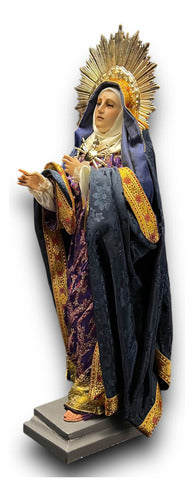 Virgen De Los Dolores Tallada En Madera 46cm Con Accesorios