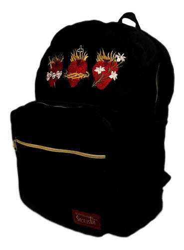Mochila Sacristía Bordada Tres Corazones