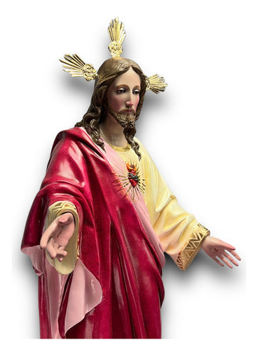 Sagrado Corazón De Jesús En Óleo Bruñido Con Potencias 138cm