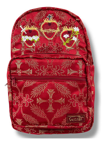 Mochila Sacristía Bordada Tres Corazones Barroca