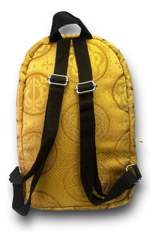 Mochila Mini Sacristía En Tela Brocada Bordada Dorada Corazon De Jesús