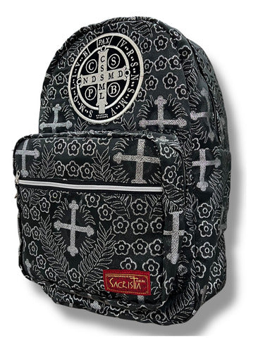 Mochila Sacristía Bordada Medalla De San Benito, Benedictino