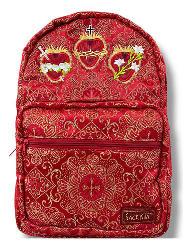 Mochila Sacristía Bordada Tres Corazones Barroca