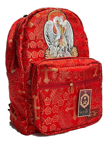 Mochila Sacristía Morada Símbolo Pelicano Cristiano