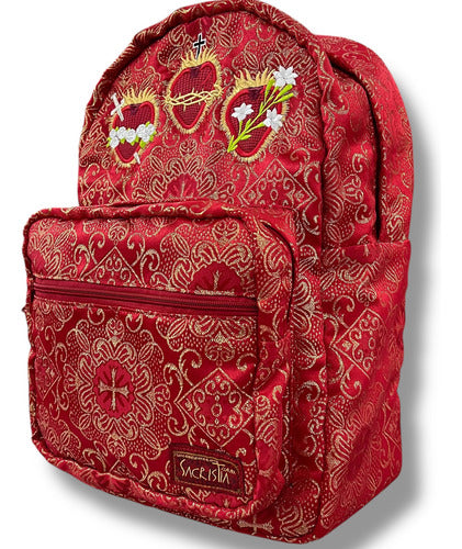 Mochila Sacristía Bordada Tres Corazones Barroca