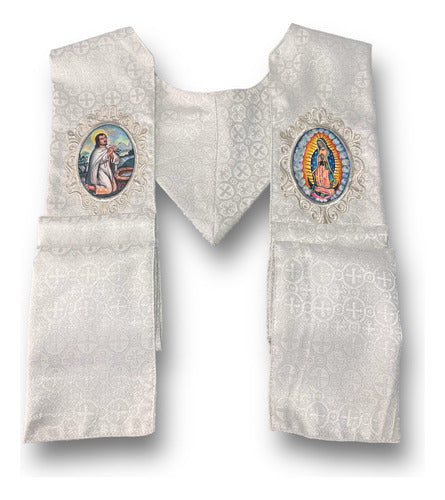 Estola Sacerdotal Brocada Bordada, Pintada A Mano Plateada