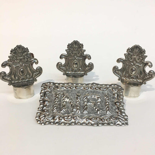 Juego De Cantoneras De Plata Y Letrero Inri Latón Niquelado