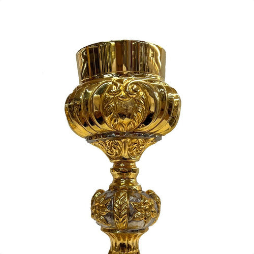 Caliz De Alpaca Dorada Pieza Única Cincelado A Mano 24cm