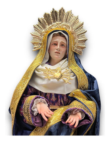 Virgen De Los Dolores Tallada En Madera Con Accesorios 34cm