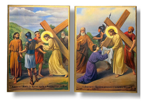 Juego De Viacrucis En Acabado Dorado 42cm X 30cm (15 Pzas)
