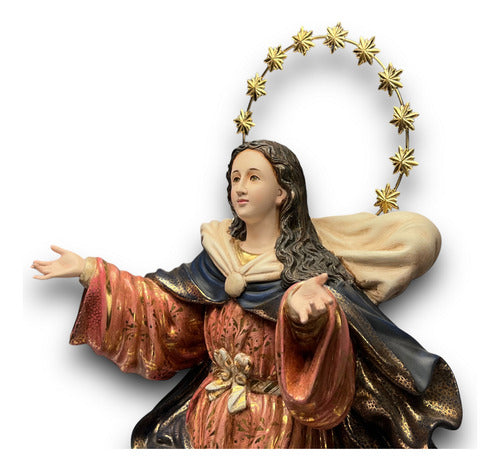 Asunción De La Virgen María En Madera Y Hoja De Oro 54cm