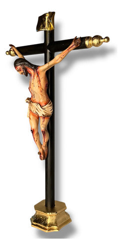 Cristo O Crucifijo De Base Decorado Con Hoja De Oro 74cm