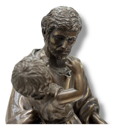 San José Carpintero Con Niño Jesús Acabado Tipo Bronce 22cm