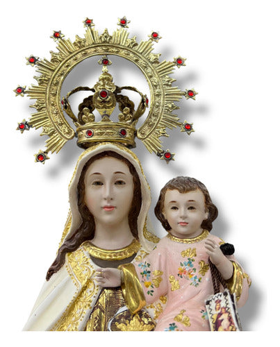 Virgen Del Carmen Talla En Madera Decorada Con Oro Fino 34cm