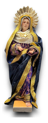 Virgen De Los Dolores Tallada En Madera Con Accesorios 34cm