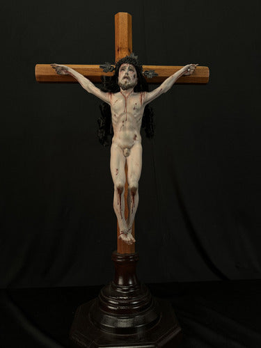 Cristo De Base Tallado En Cedro Rojo 58cm Con Accesorios