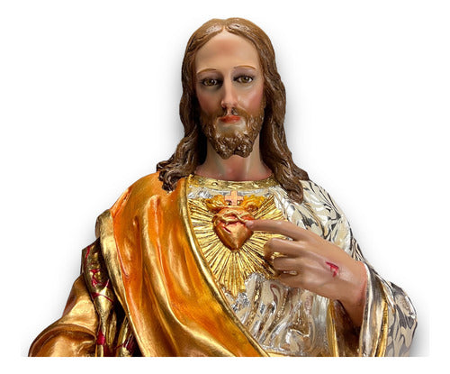 Sagrado Corazón De Jesús Estofado Y Policromía Al Óleo 125cm