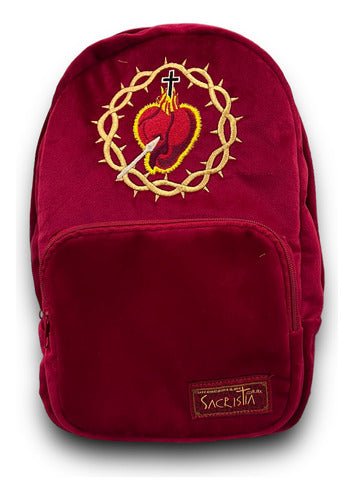 Mochila Mini Sacristía Bordada  Corazon De Jesus