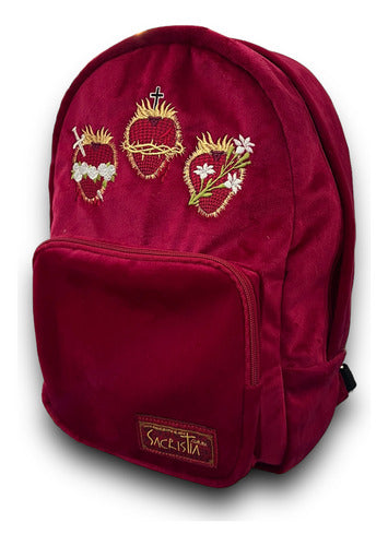 Mochila Mini Sacristía Bordada 3 Corazones