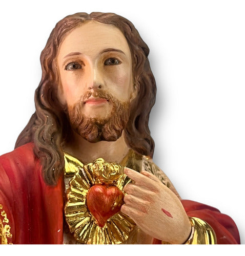 Sagrado Corazón De Jesus Talla En Madera Con Oro Fino 30cm