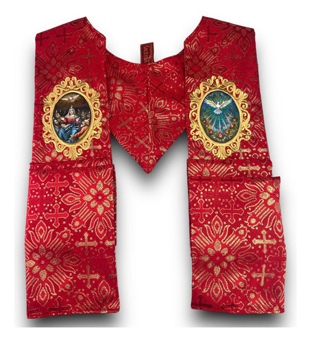 Estola Sacerdotal Brocada Bordada, Pintada A Mano Roja
