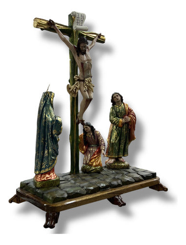 Calvario Tallado En Madera Decorado Con Oro Fino 77cm
