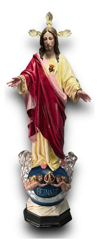 Sagrado Corazón De Jesús En Óleo Bruñido Con Potencias 138cm