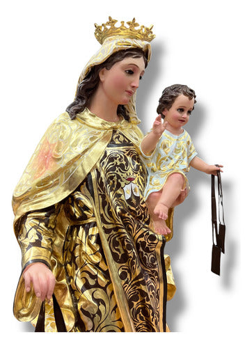 Virgen Del Carmen 130cm Estofada En Hoja De Oro