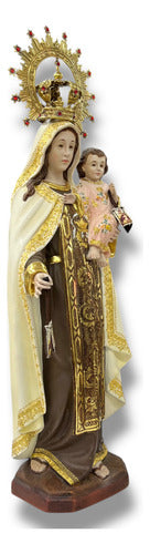 Virgen Del Carmen Talla En Madera Decorada Con Oro Fino 34cm
