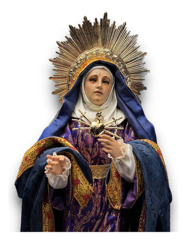 Virgen De Los Dolores Tallada En Madera 46cm Con Accesorios