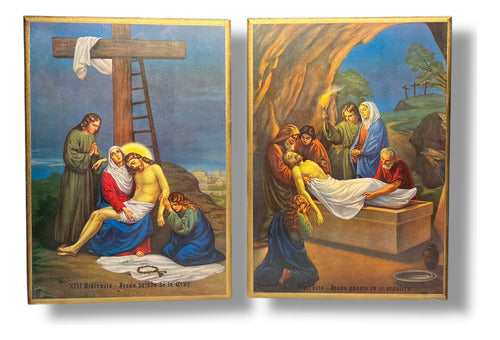 Juego De Viacrucis En Acabado Dorado 42cm X 30cm (15 Pzas)