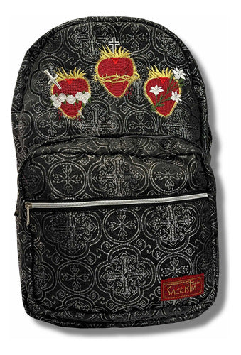 Mochila Sacristía Bordada Tres Corazones Barroca