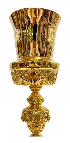 Caliz De Alpaca Dorada Pieza Única Cincelado A Mano 28cm