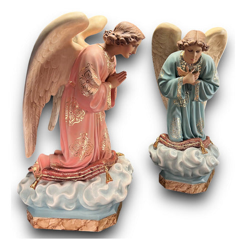 Par De Ángeles Custodios Finos Con Hoja De Oro Fina 69cm