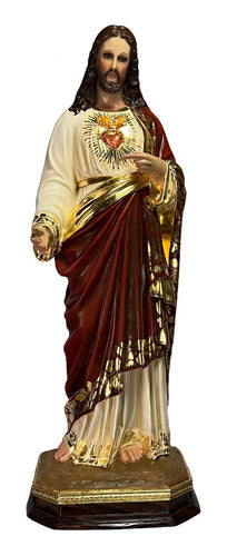 Sagrado Corazón De Jesús 107 Cm Estofado En Hoja De Oro