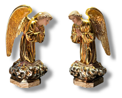 Par De Ángeles Custodios Finos Con Hoja De Oro Fina 69cm