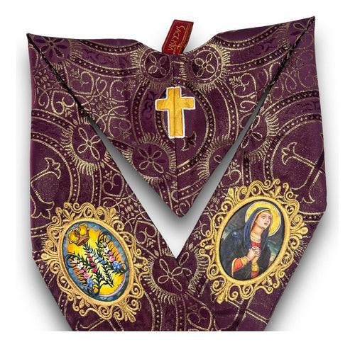 Estola Sacerdotal Brocada Bordada, Pintada A Mano Morada