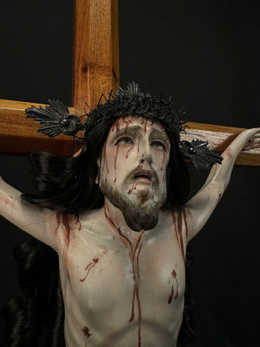Cristo De Base Tallado En Cedro Rojo 58cm Con Accesorios