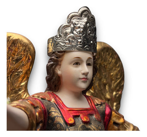 San Miguel Arcángel En Madera Estofado En Oro Fino 31cm