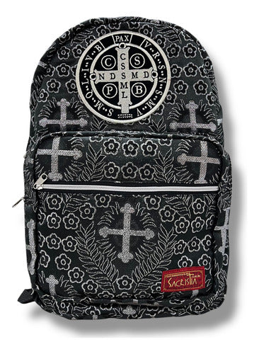 Mochila Sacristía Bordada Medalla De San Benito, Benedictino
