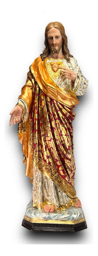 Sagrado Corazón De Jesús Estofado Y Policromía Al Óleo 125cm